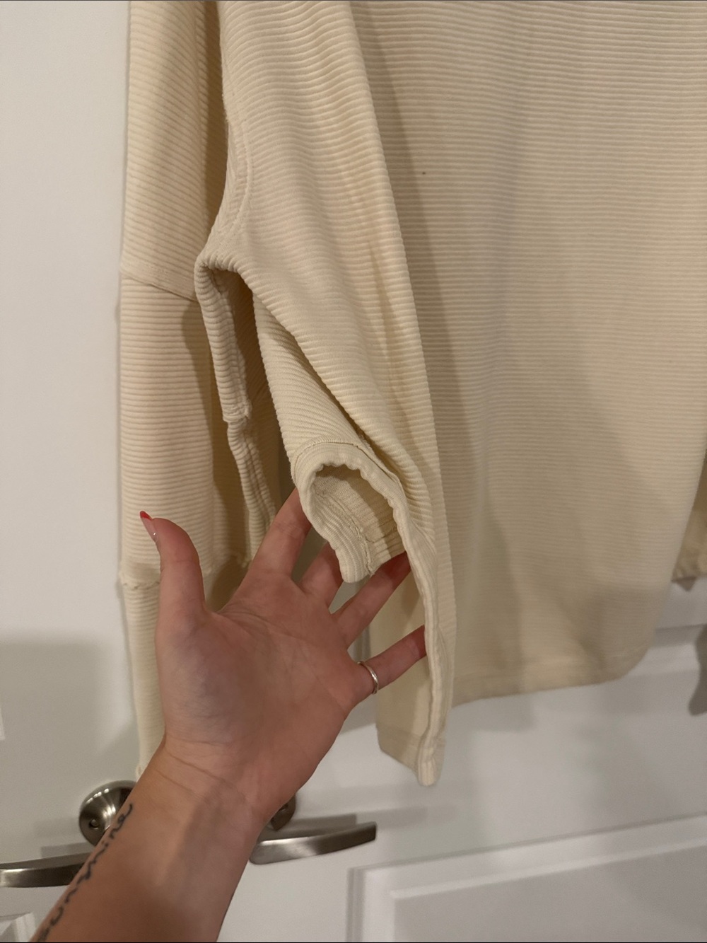 Free People Cream Waffle-Knit Pullover Sweatshirt - Picture 14 of 14